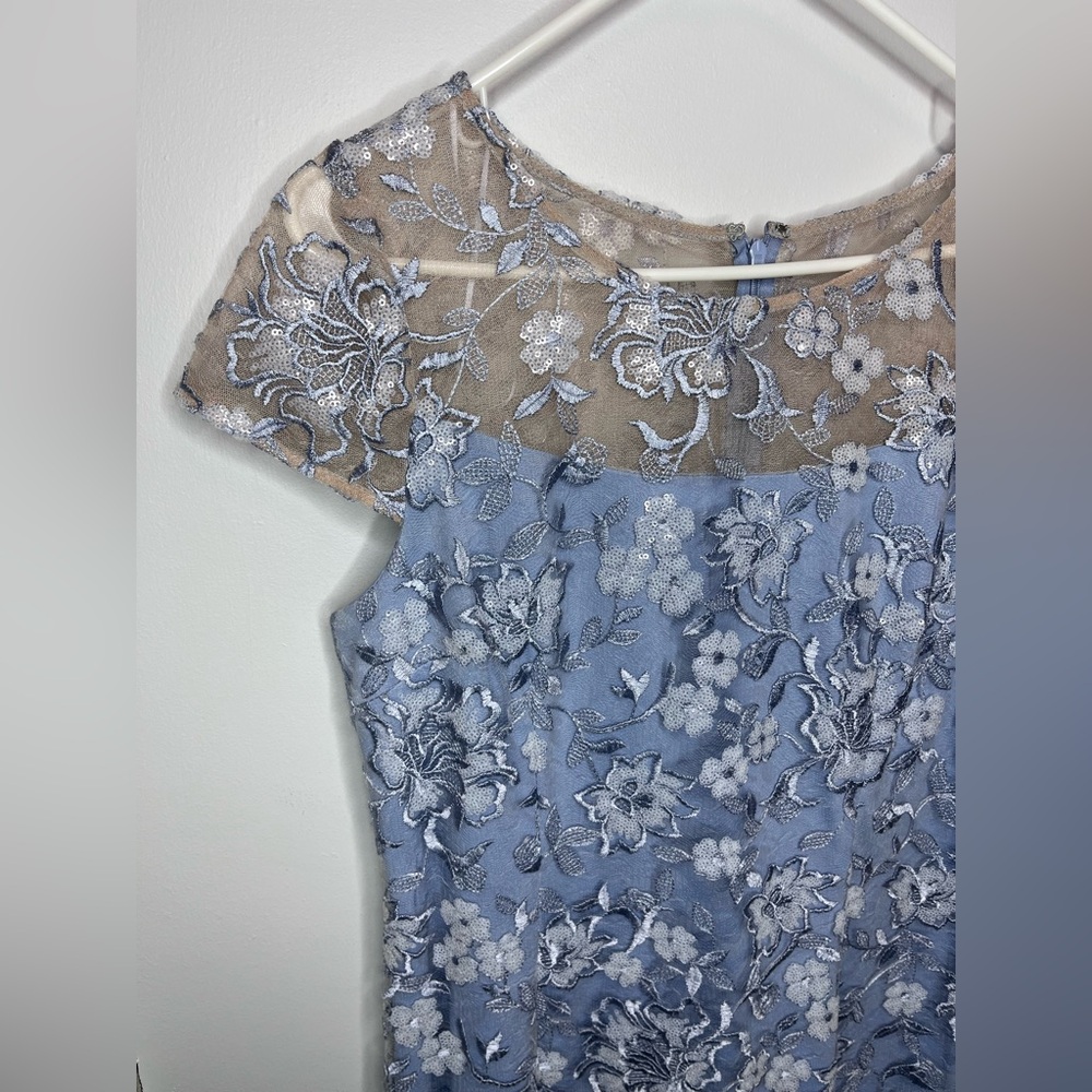 Alex Evenings Blue Lace Floral Sheath Dress - Picture 5 of 14